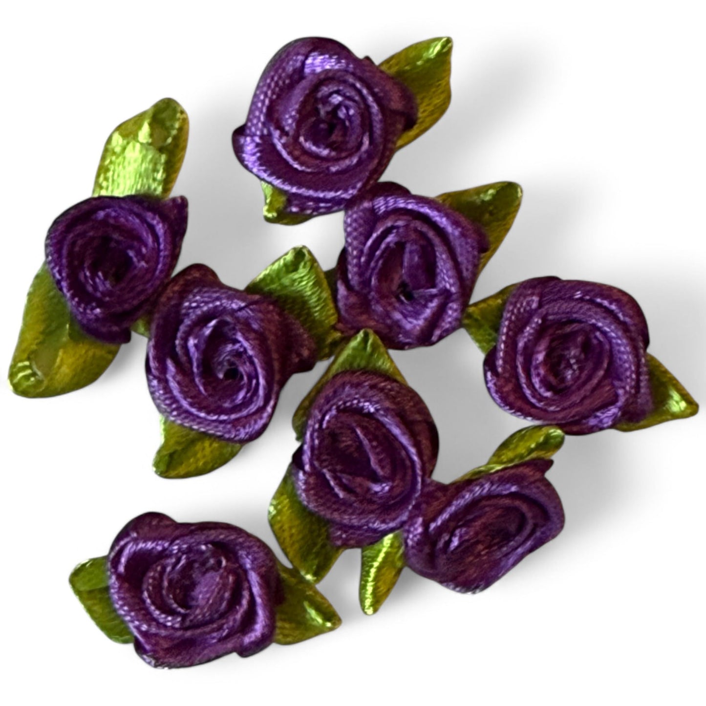 KnitForLess Purple Handmade 15mm Mini Rose Satin Ribbon Buds Craft Decorative Flowers Weddings