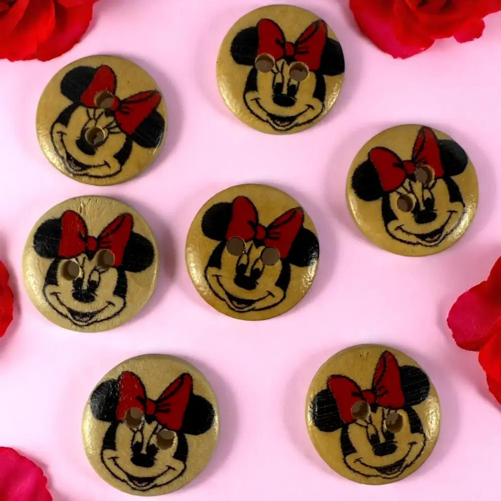 Disney 15mm Minnie Mouse Wooden Sewing Buttons - 2 Hole Knitting Cardigan - Pack of 10 - Cute Craft Supplies for Kids &