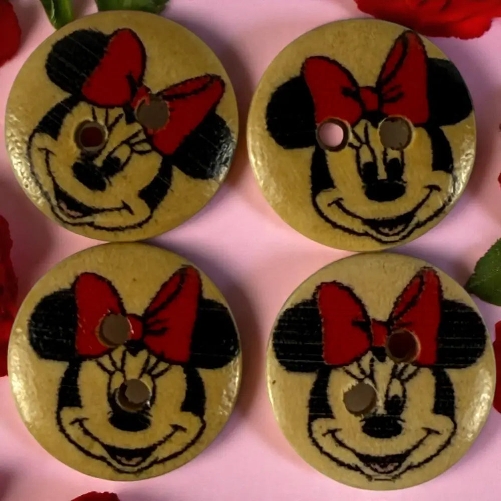 Disney 15mm Minnie Mouse Wooden Sewing Buttons - 2 Hole Knitting Cardigan - Pack of 10 - Cute Craft Supplies for Kids &