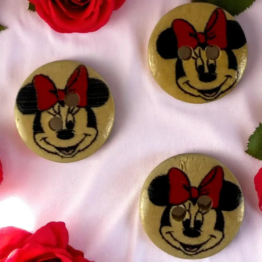 Disney 15mm Minnie Mouse Wooden Sewing Buttons - 2 Hole Knitting Cardigan - Pack of 10 - Cute Craft Supplies for Kids &
