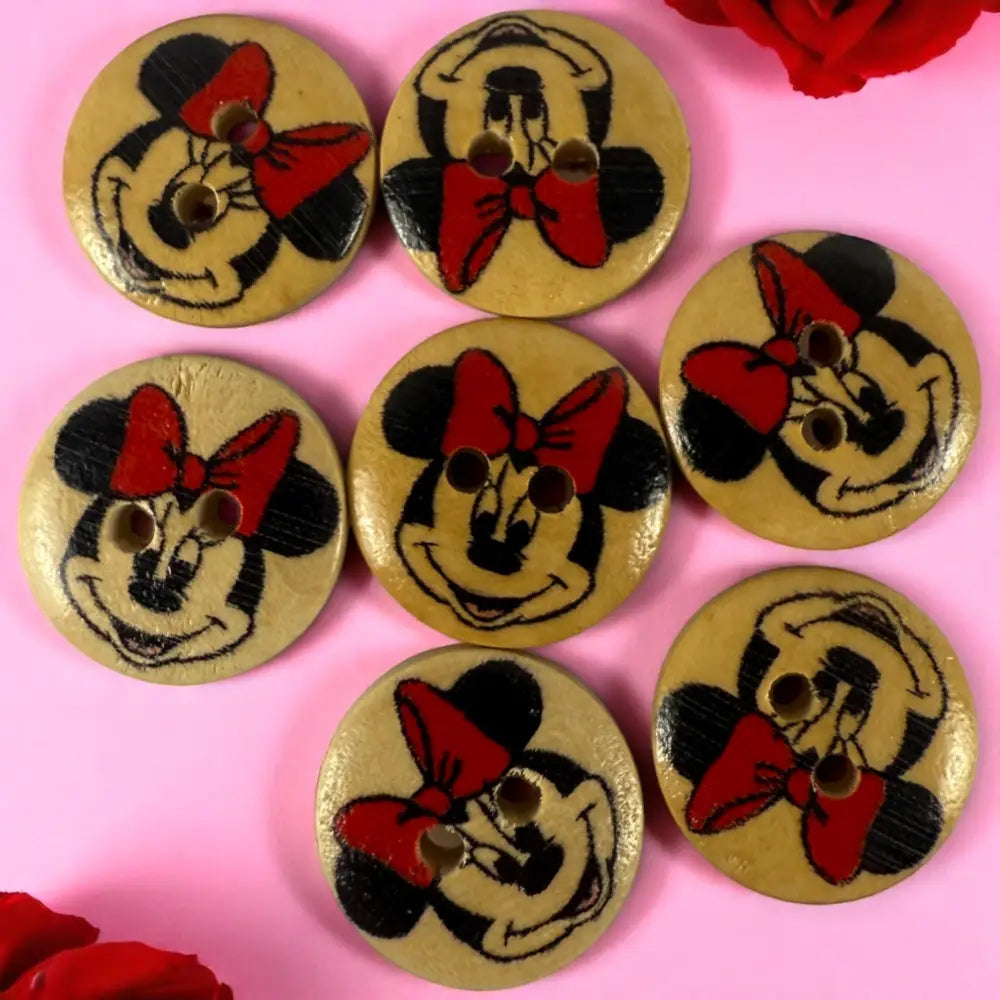 Disney 15mm Minnie Mouse Wooden Sewing Buttons - 2 Hole Knitting Cardigan - Pack of 10 - Cute Craft Supplies for Kids &