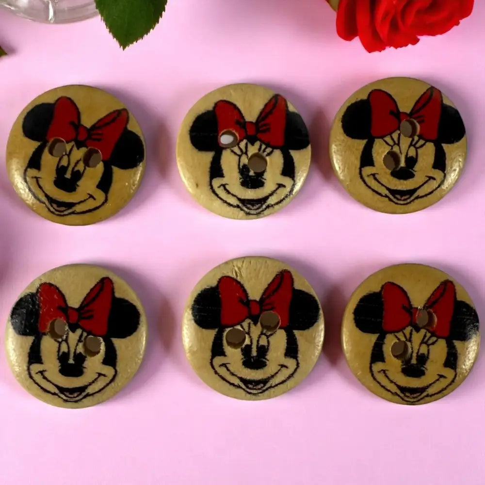 Disney 15mm Minnie Mouse Wooden Sewing Buttons - 2 Hole Knitting Cardigan - Pack of 10 - Cute Craft Supplies for Kids &