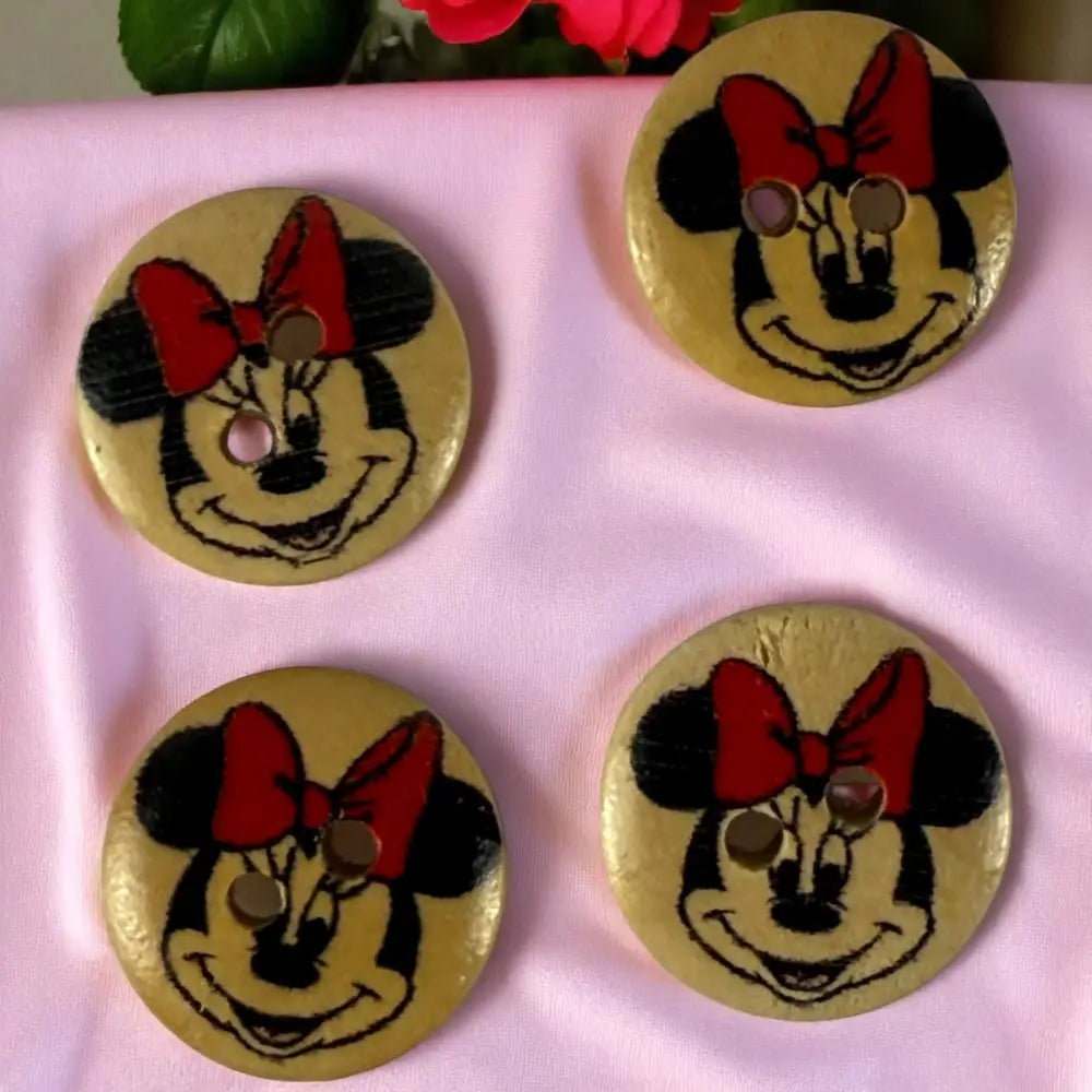 Disney 15mm Minnie Mouse Wooden Sewing Buttons - 2 Hole Knitting Cardigan - Pack of 10 - Cute Craft Supplies for Kids &