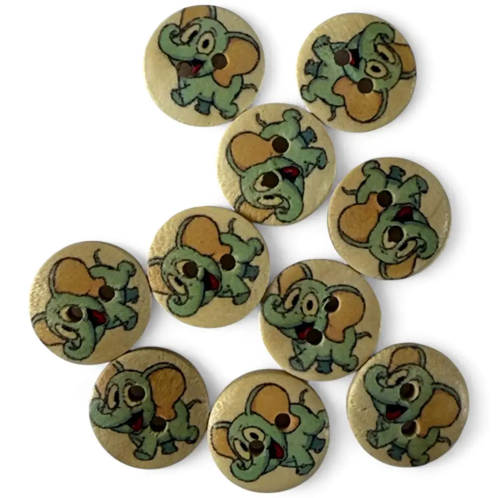 Disney Dumbo Wooden Sewing Buttons 15mm 2 Hole Pack of 10
