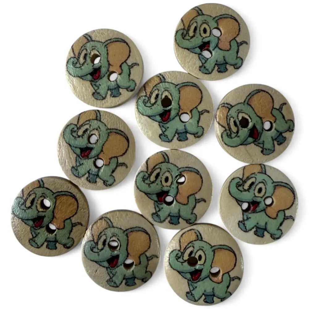 Disney Dumbo Wooden Sewing Buttons 15mm 2 Hole Pack of 10
