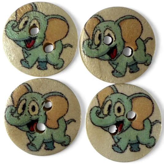 Four wooden elephant buttons.