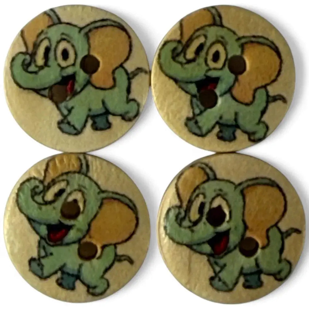 Four wooden elephant buttons.