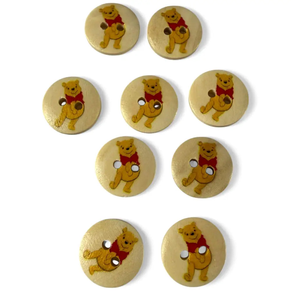 Disney Winnie The Pooh Wooden Sewing Buttons 15mm Pack of 10