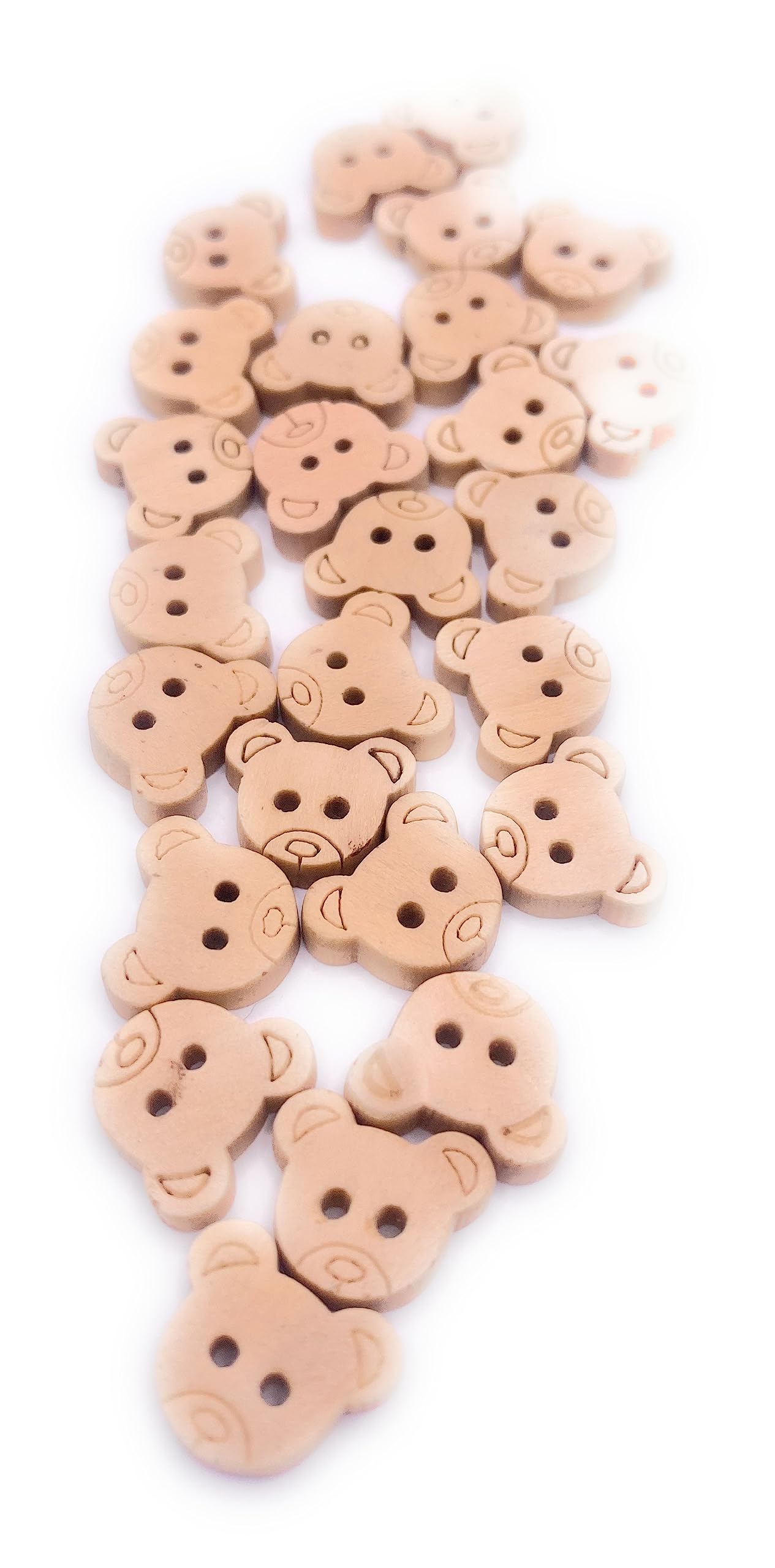 KnitForLess 25Pcs 13mm Natural Wooden Teddy Bear Buttons Light Brown 2 Holes Small Sewing Craft Knitting