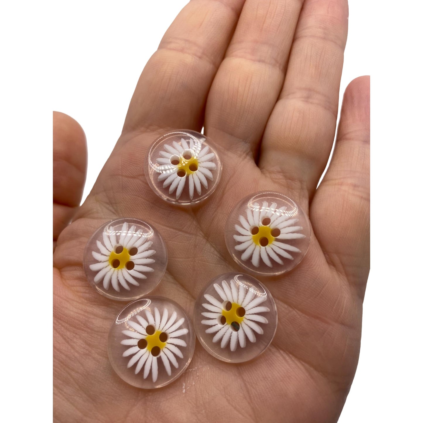 KnitForLess Clear Resin Daisy Flower Shaped Buttons 20mm 4 Hole for Sewing Knitting Jewellery Making Craft Projects
