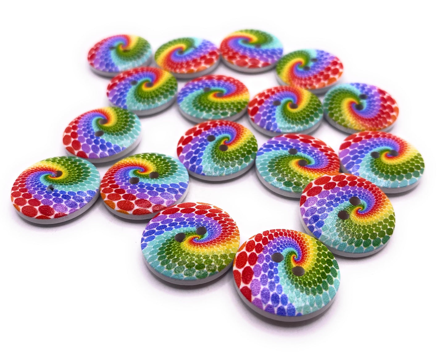 KnitForLess 20mm Wooden Buttons Rainbow Swirl Pattern LGBT 2 Hole Sewing Knitting