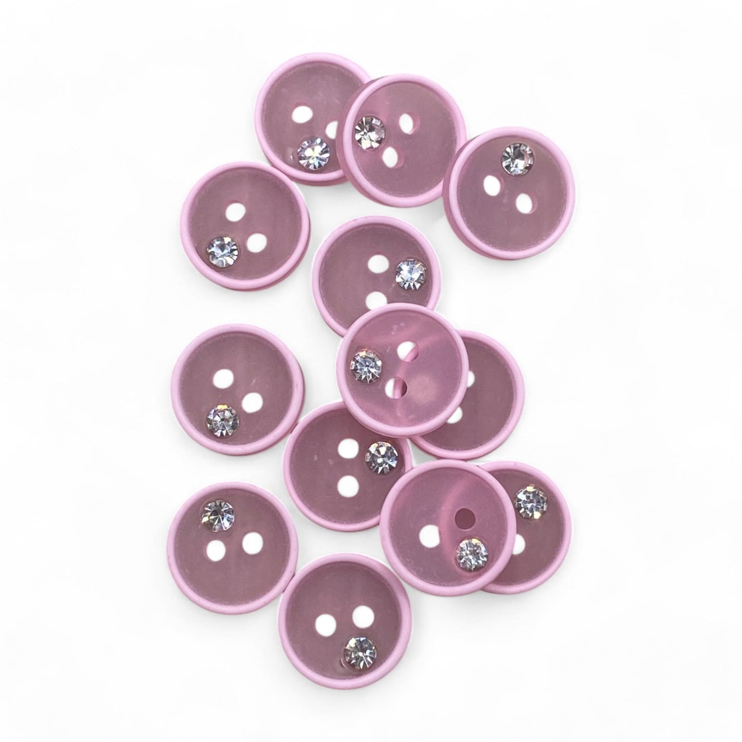 KnitForLess 11mm White and Pink Buttons with Diamond Imitation Stud Baby Cardigans 2 Hole Pack of 10