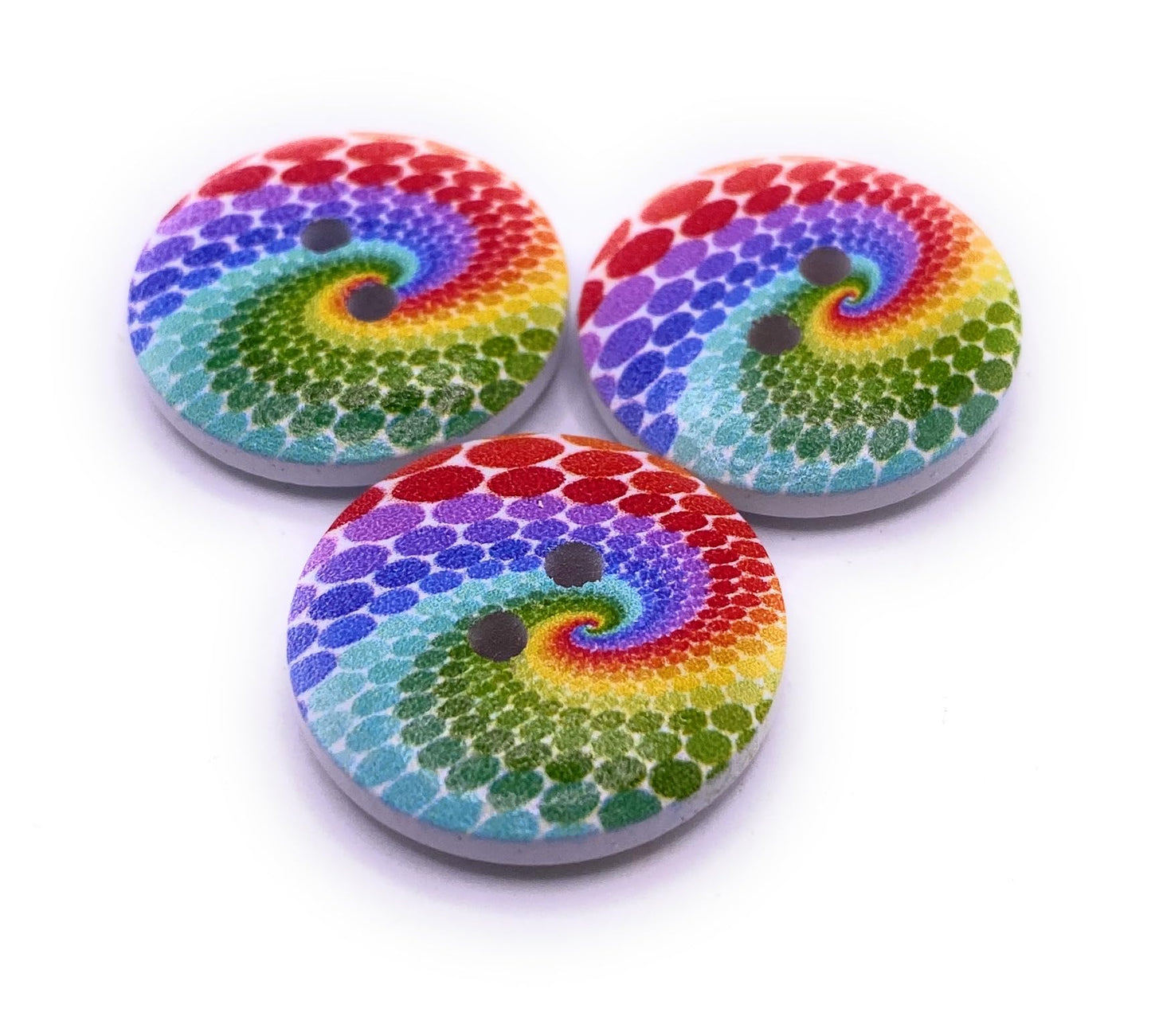KnitForLess 20mm Wooden Buttons Rainbow Swirl Pattern LGBT 2 Hole Sewing Knitting 20