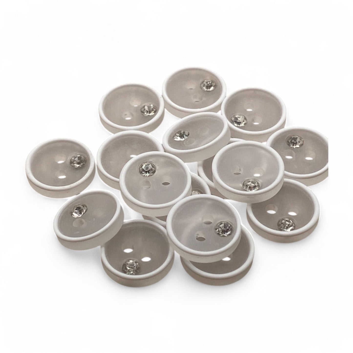KnitForLess 11mm White and Pink Buttons with Diamond Imitation Stud Baby Cardigans 2 Hole Pack of 10