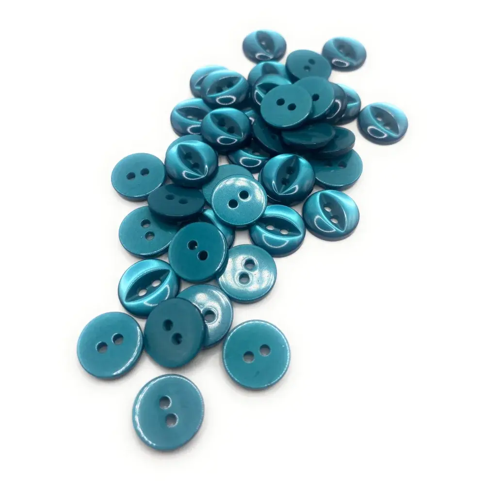 Teal two-hole buttons.