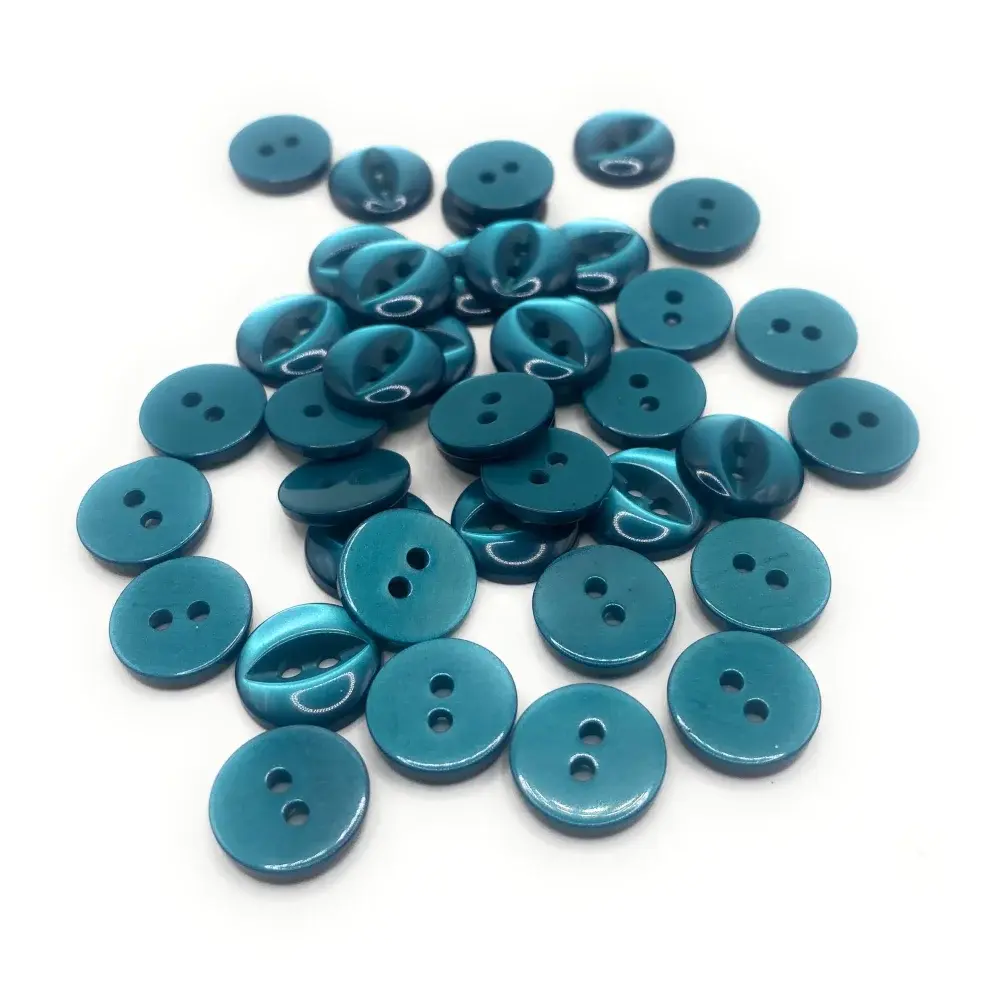 Teal two-hole buttons.