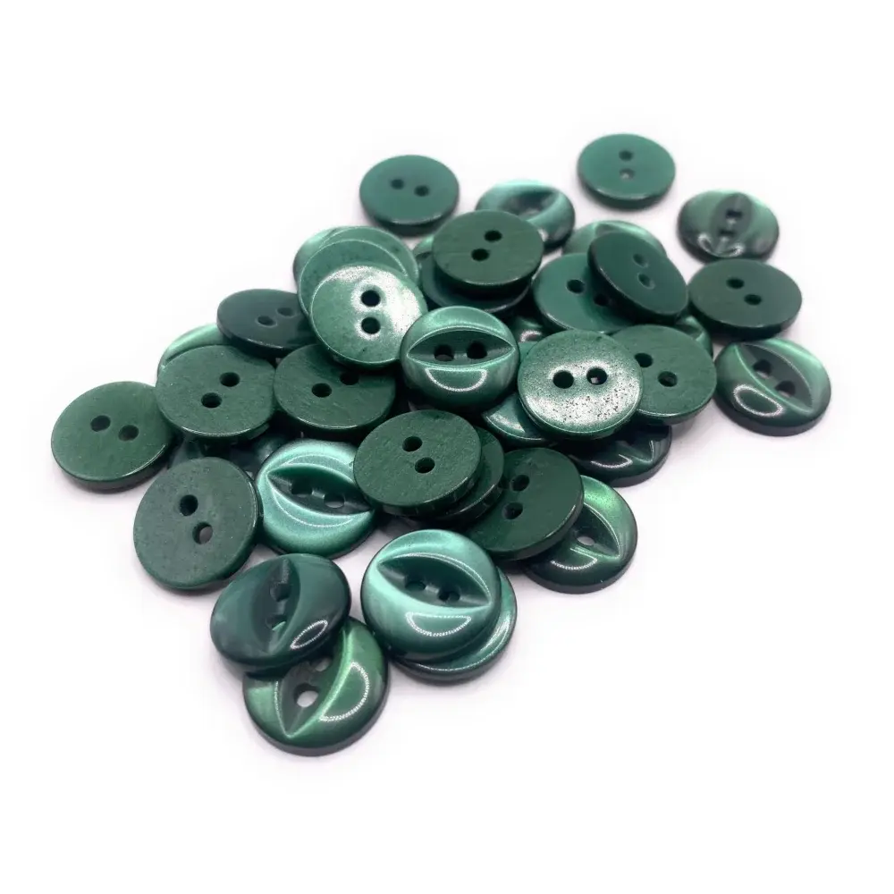 Pile of green two-hole buttons.