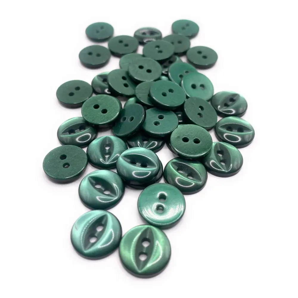 Pile of green two-hole buttons.