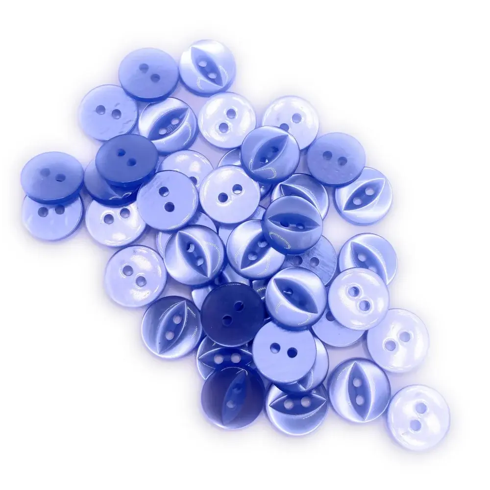 Pile of blue two-hole buttons.