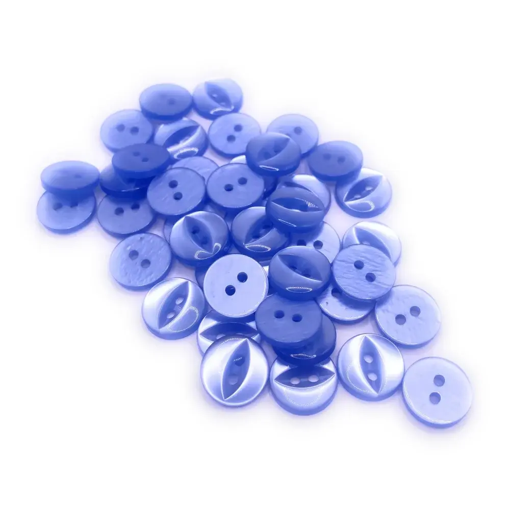 Pile of blue two-hole buttons.
