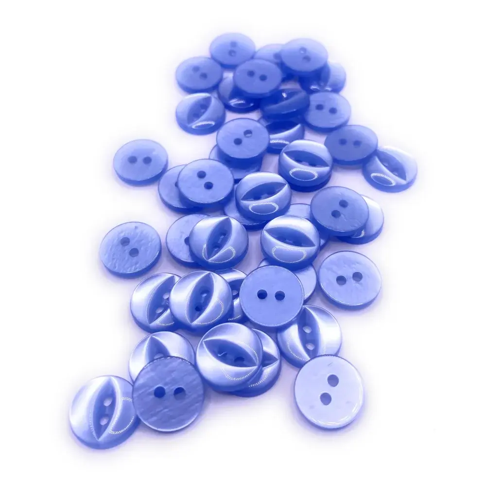 Pile of blue two-hole buttons.