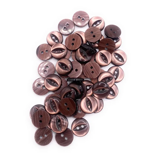 Pile of brown and copper buttons.