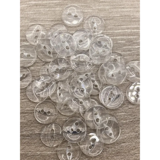 Translucent plastic buttons.