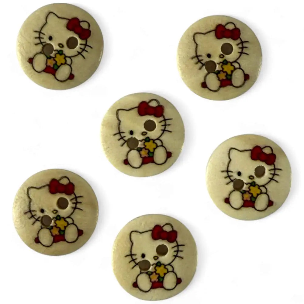Hello Kitty Wooden Buttons 15mm Red Pack of 10