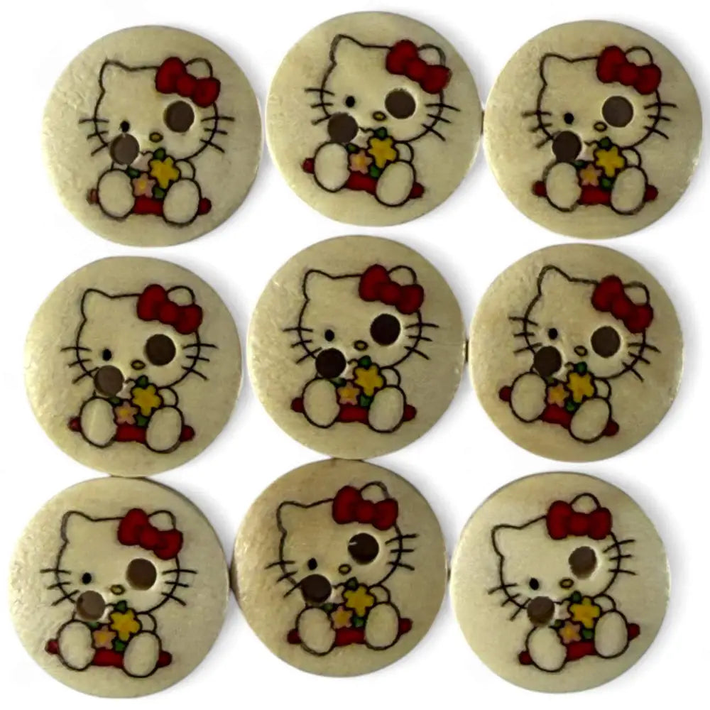 Hello Kitty Wooden Buttons 15mm Red Pack of 10
