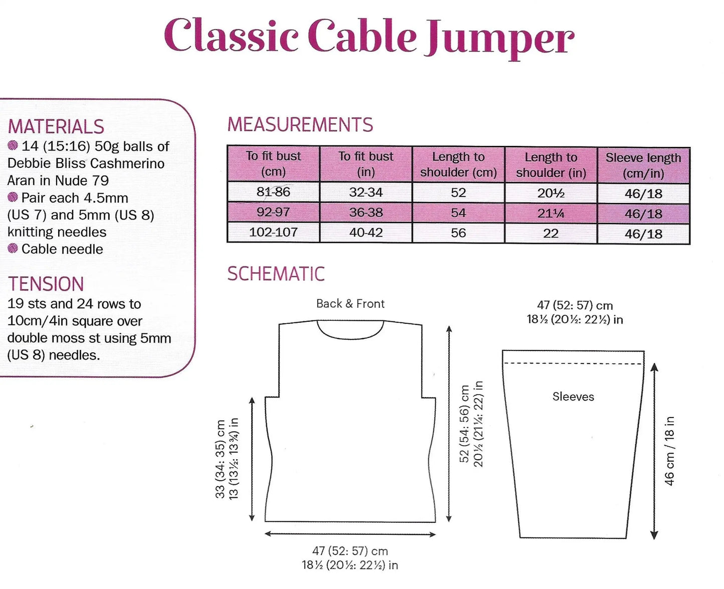 Debbie Bliss Vintage Cable Jumper Knitting Pattern: Easy Aran (PDF Download) KnitForLess