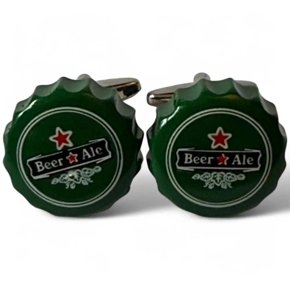 Green beer bottle cap cufflinks.