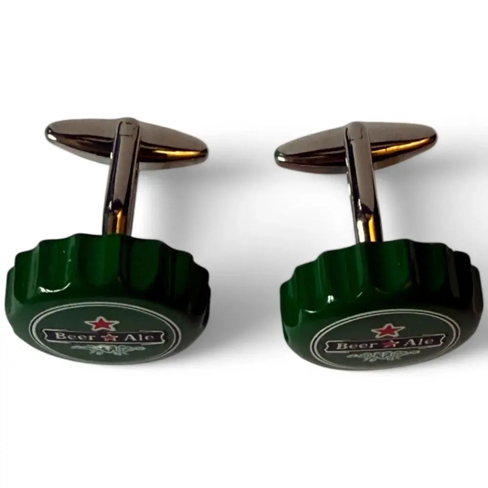 Beer bottle cap cufflinks.