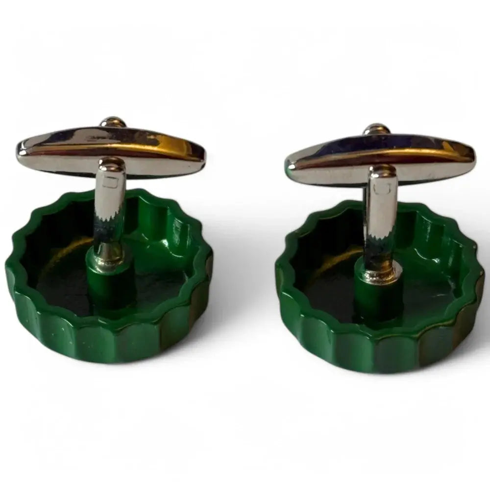 Green bottle cap cufflinks.