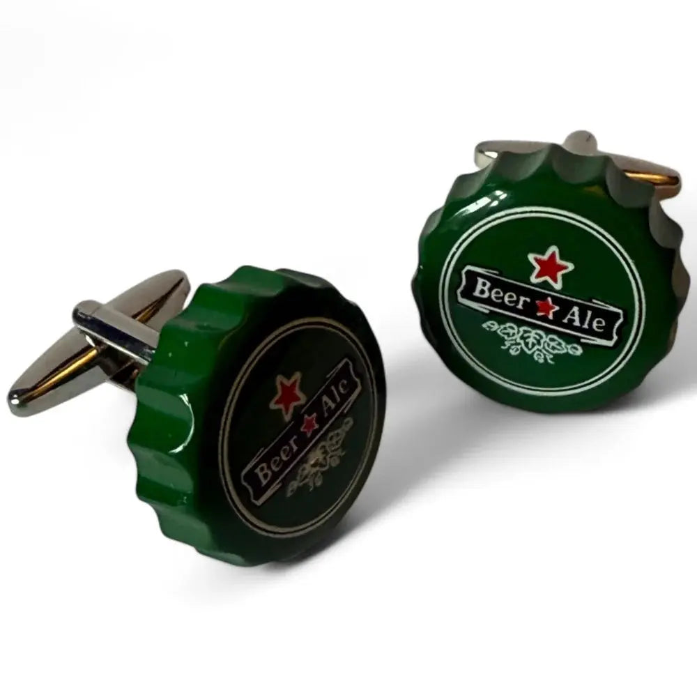 Beer bottle cap cufflinks.
