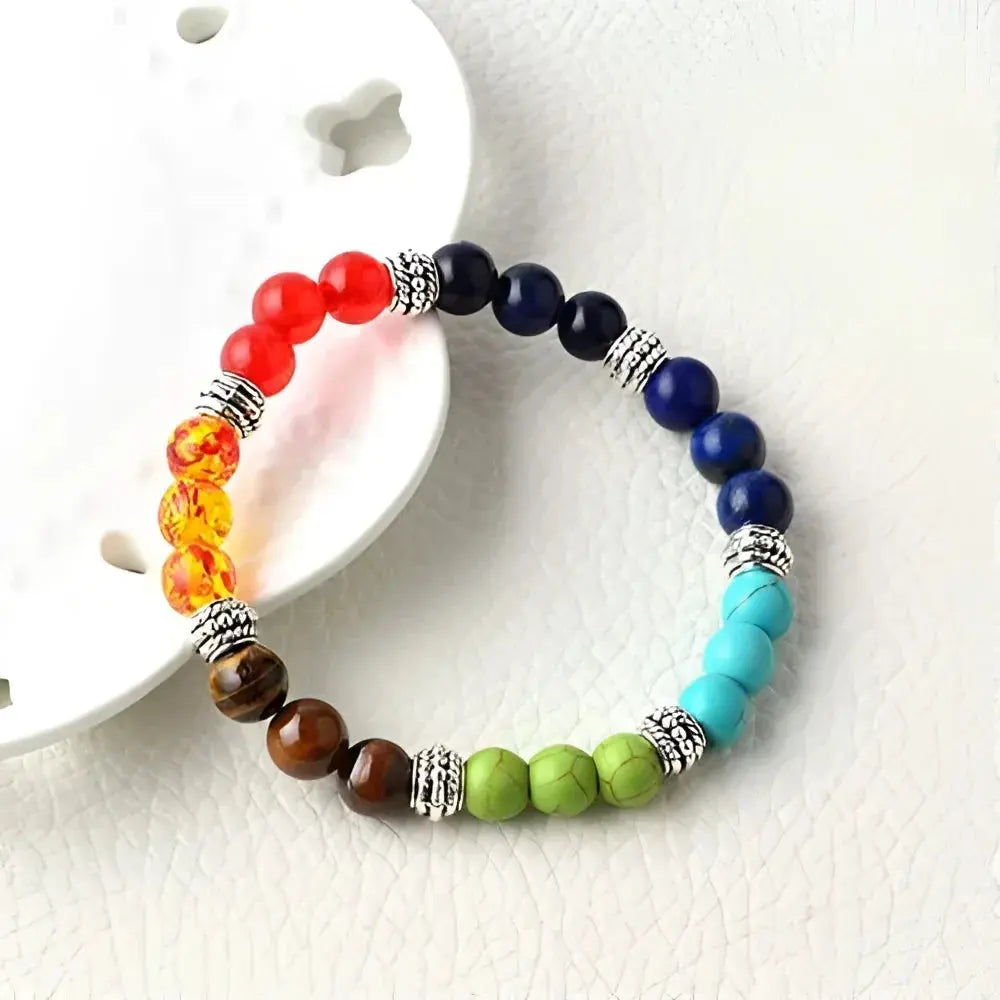 Colorful beaded chakra bracelet.
