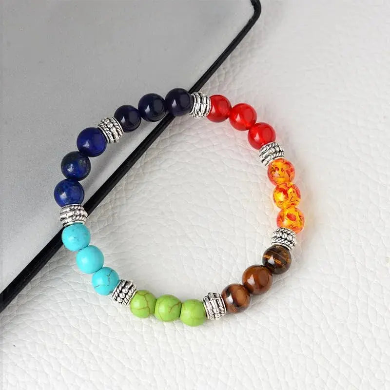 Colorful beaded chakra bracelet.