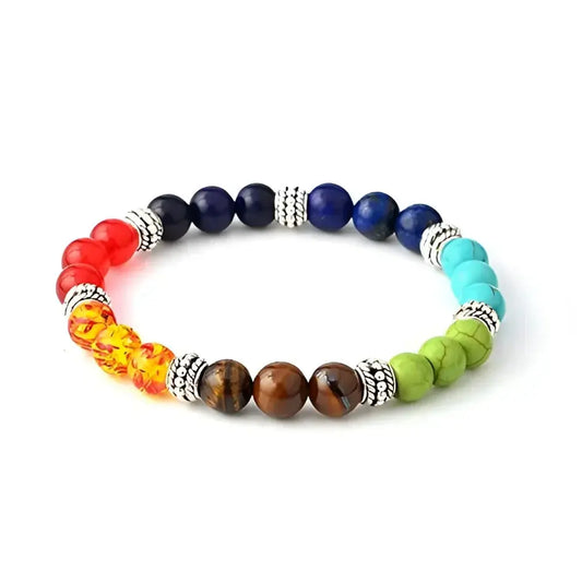 Colorful beaded chakra bracelet.