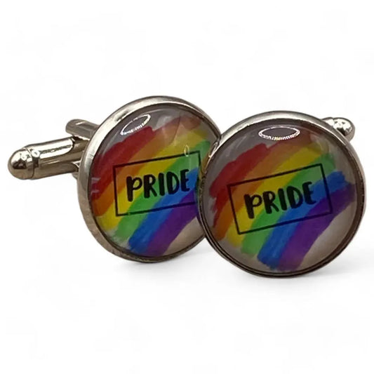 Pride-themed cufflinks.
