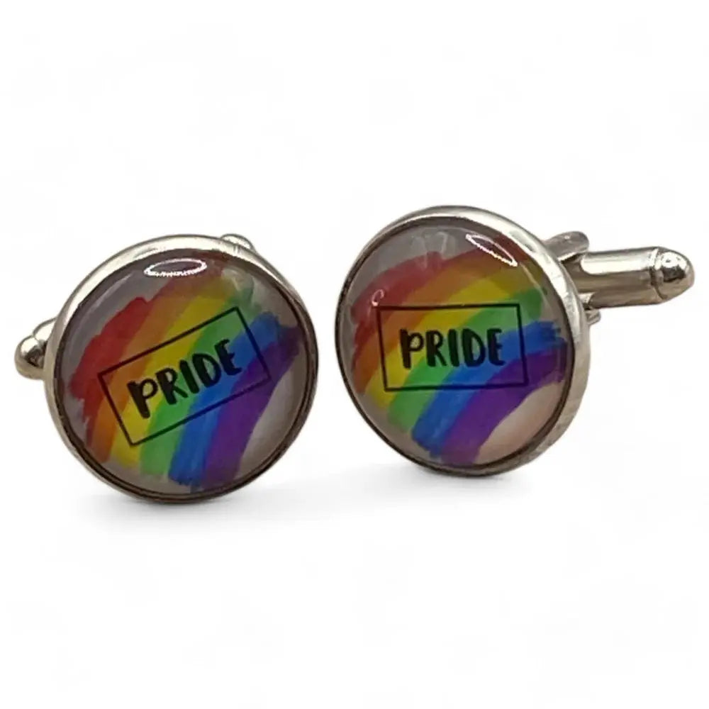 Pride-themed cufflinks.