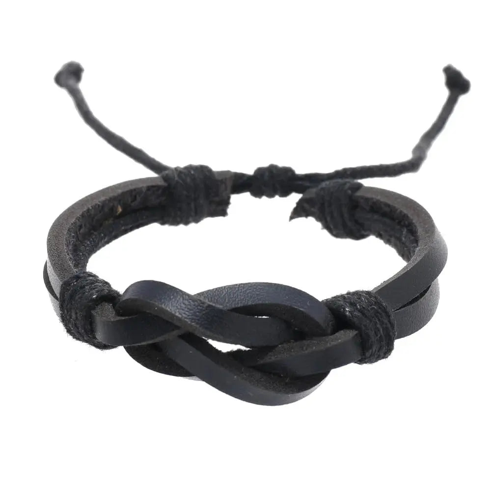 Black leather infinity bracelet.