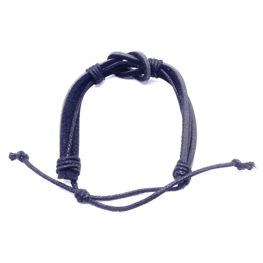 Black knotted leather bracelet.
