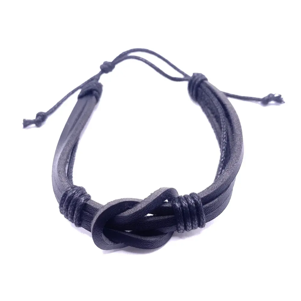 Black leather knot bracelet.