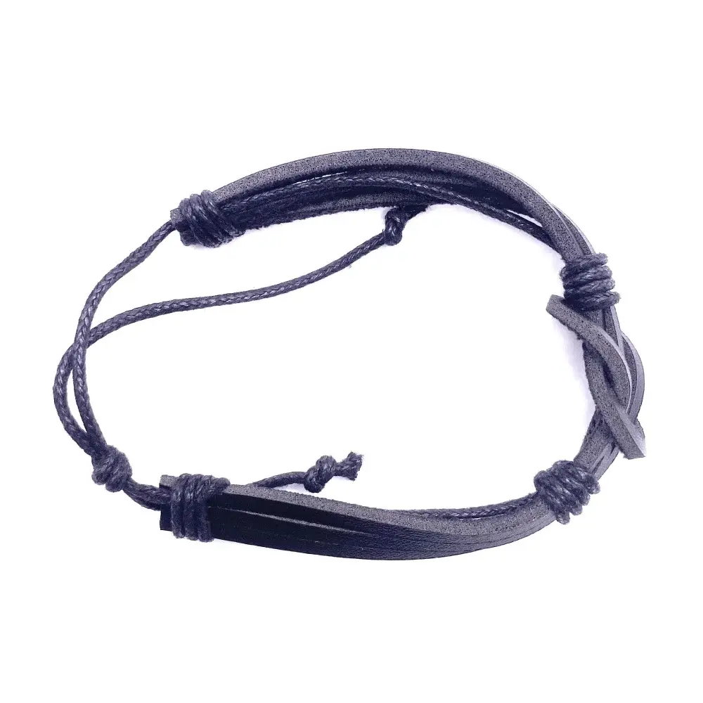 Black leather multi-strand bracelet.