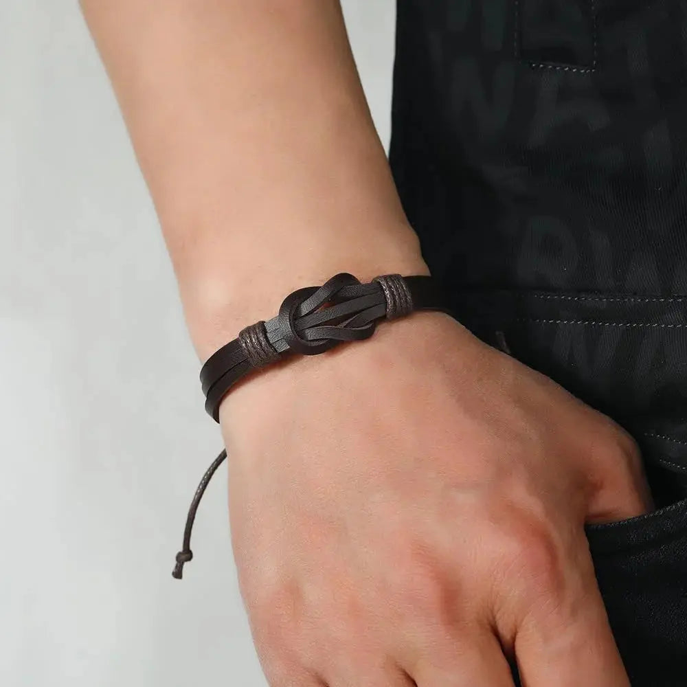 Brown leather knot bracelet.
