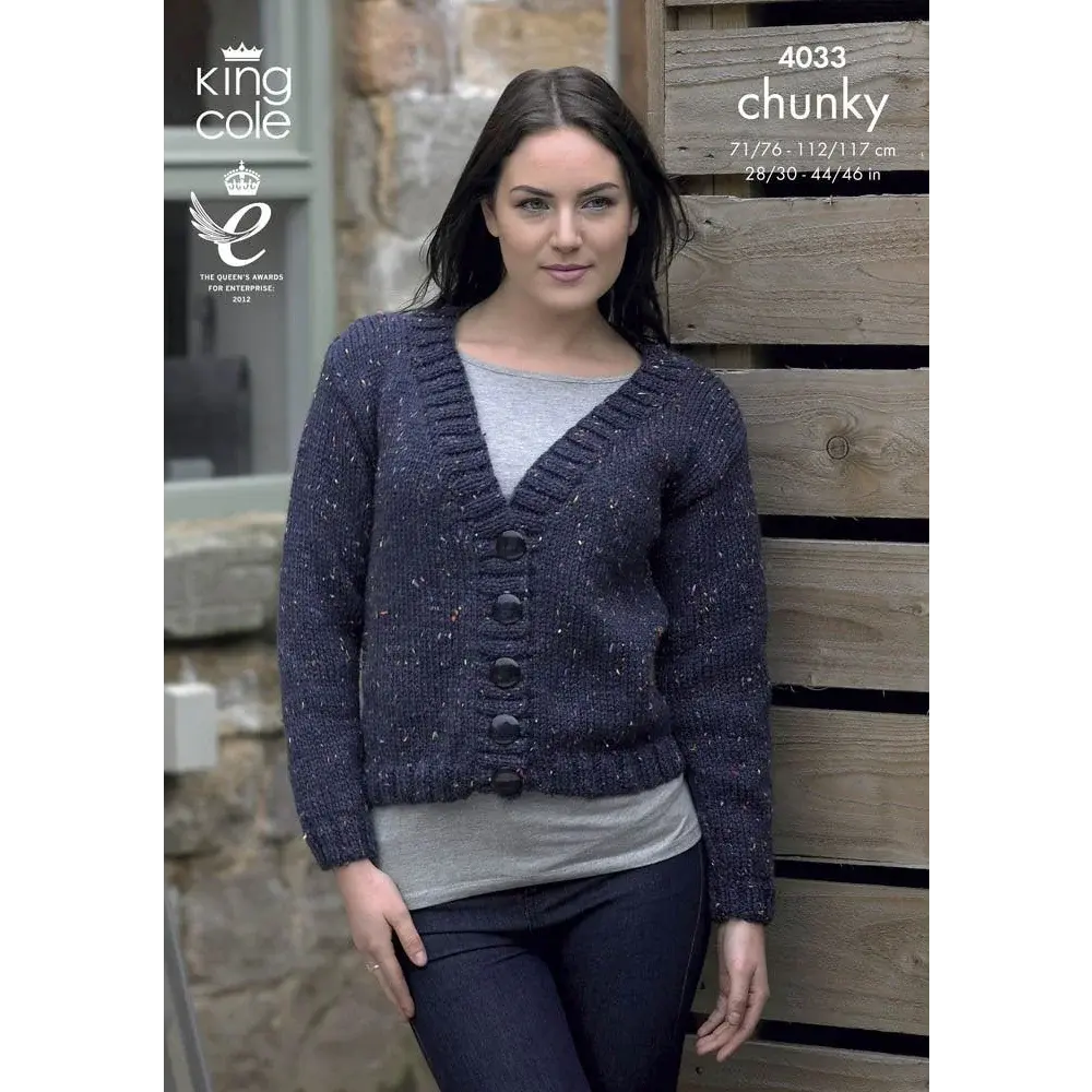 Navy blue chunky knit cardigan.