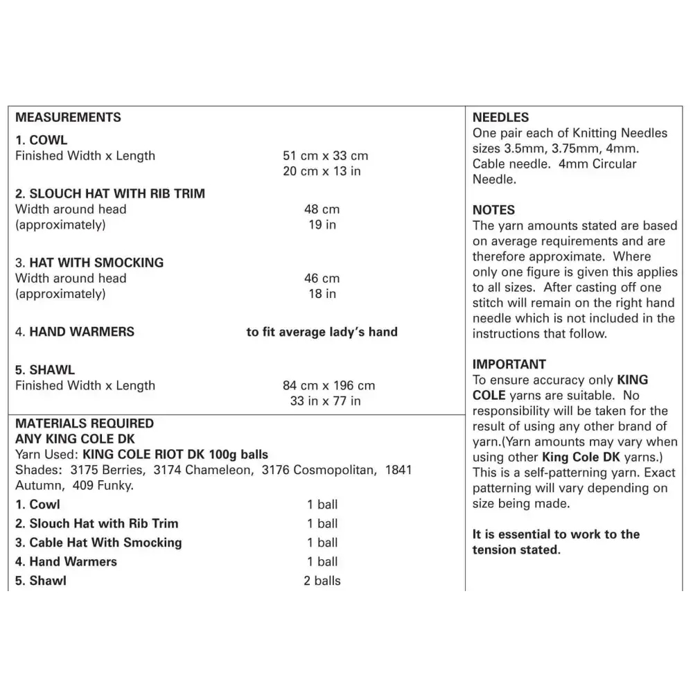 Knitting pattern instructions.