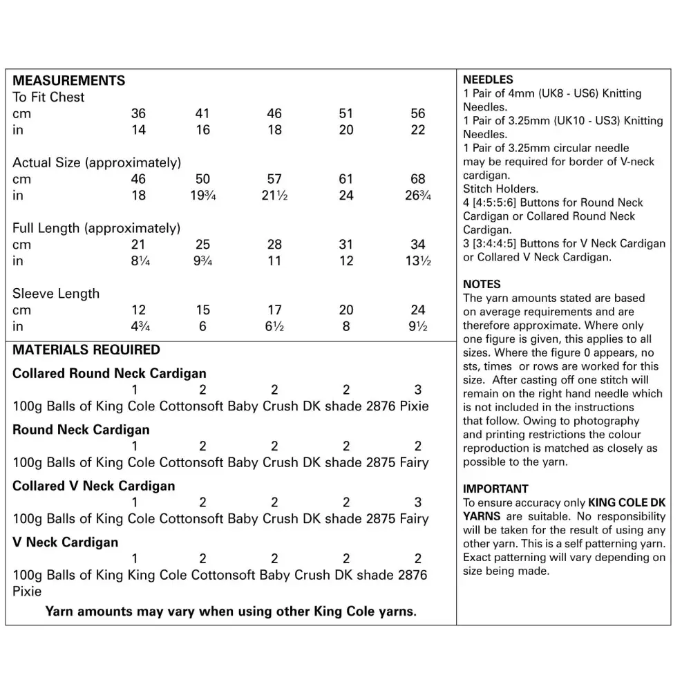 Knitting pattern instructions.
