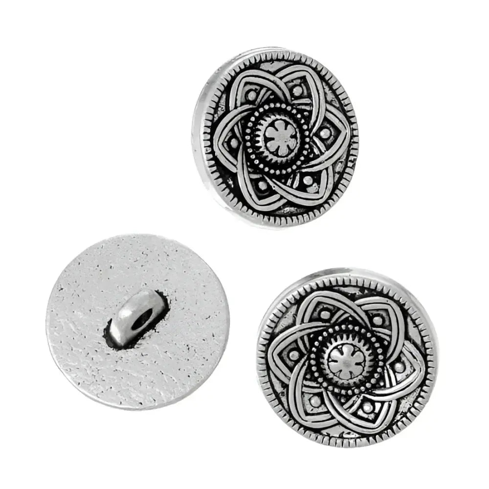 Three silver-toned decorative buttons.