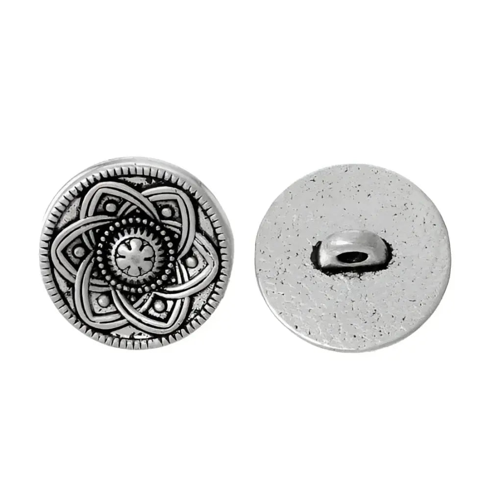 Two silver-colored decorative buttons.