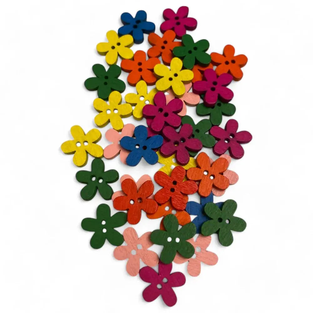 Colorful flower-shaped buttons.